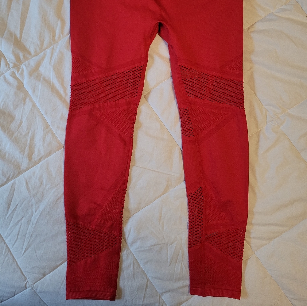 Fabletics Bright Red Mesh Detail Leggings